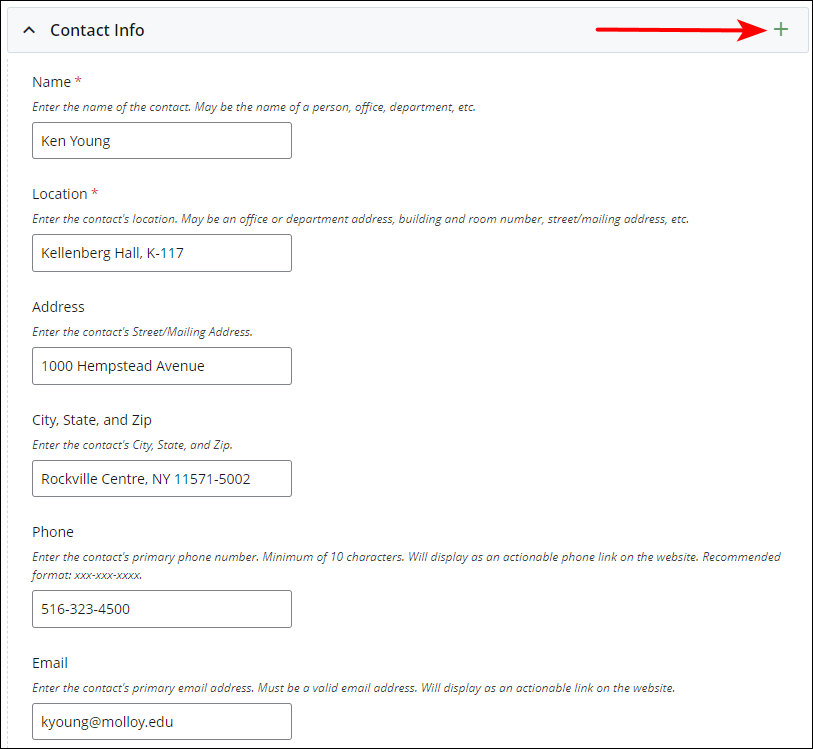 Contact block content entry fields