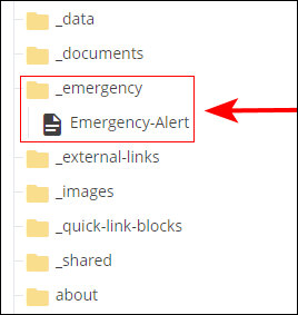 Folder holding the emergency alert page