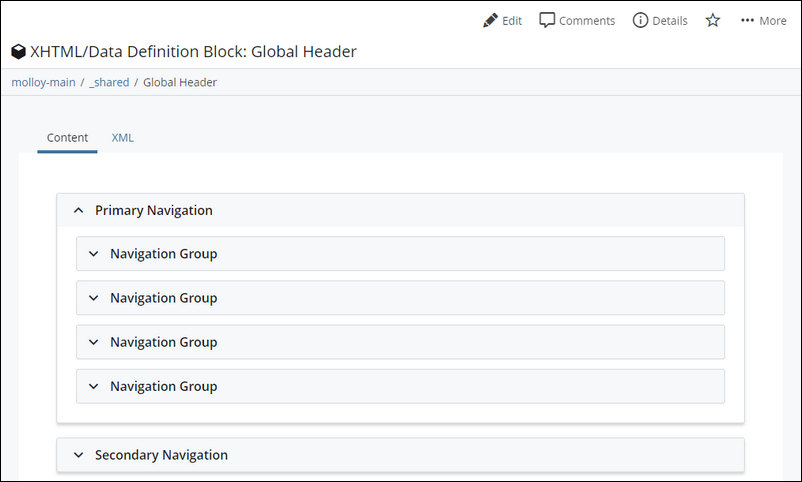 Global Header block preview