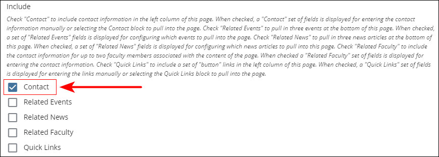 Check box to include Contact page option