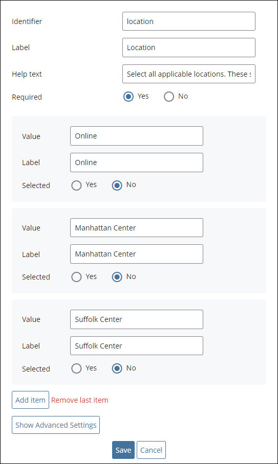 List of items in metadata set in edit mode