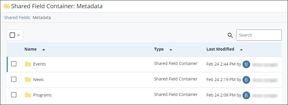 Folders for the metadata for each page type