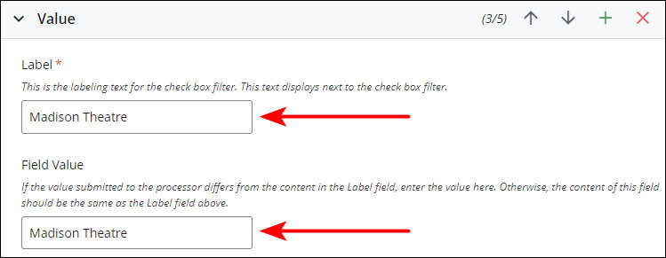 Fields for the new filter