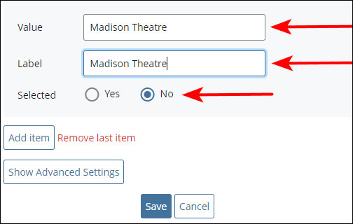 Fields for new metadata item filled in