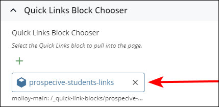 Chooser field populated with Quick Links block