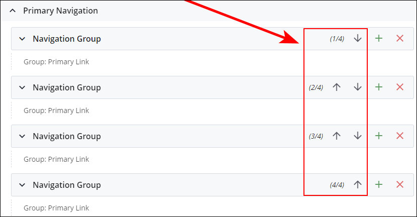 Links to change the ordering of the primary navigation links