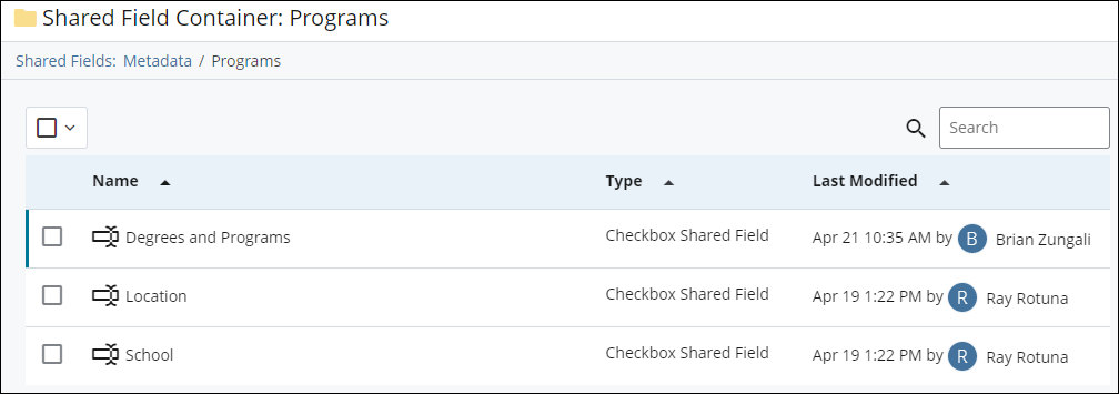 Metadata set for the Program content type