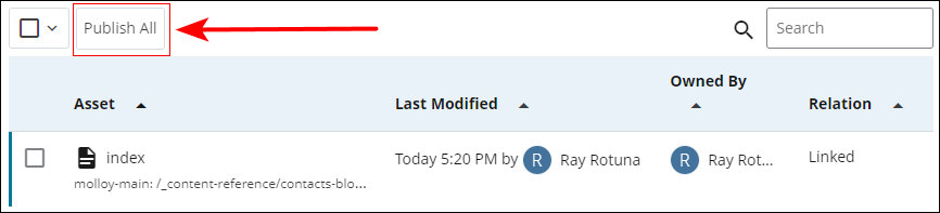 Publish All button on the Relationships panel.