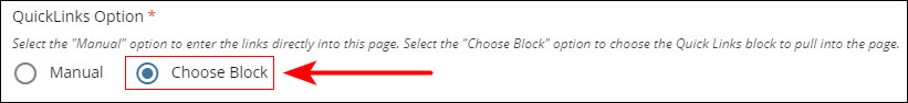 Choose Quick Links block option