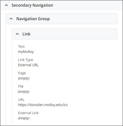 Secondary Navigation Link group