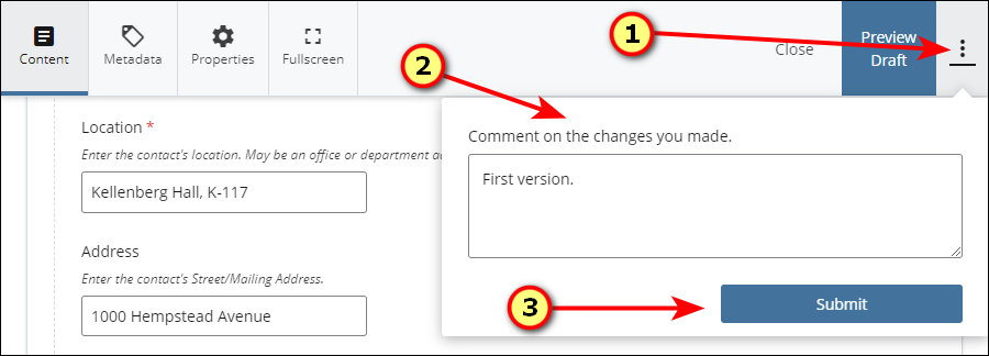 Submitting the new Contacts block