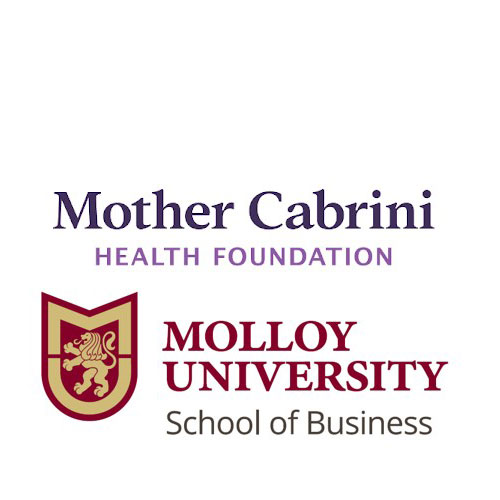 Mother Cabrini and the Molloy University School of Business logos