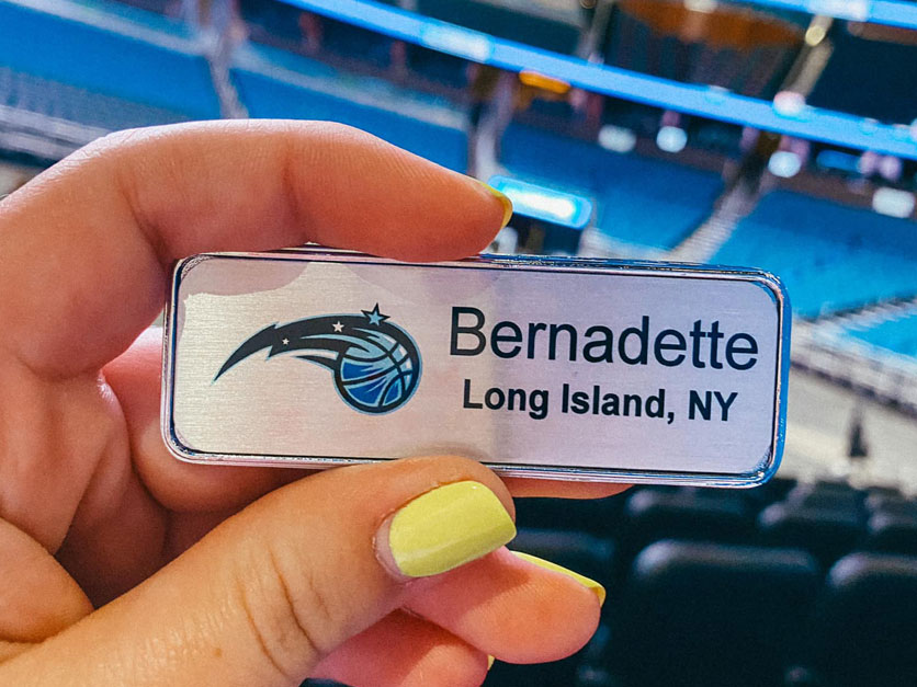 Bernadette Conway's name badge for the Orlando Magic