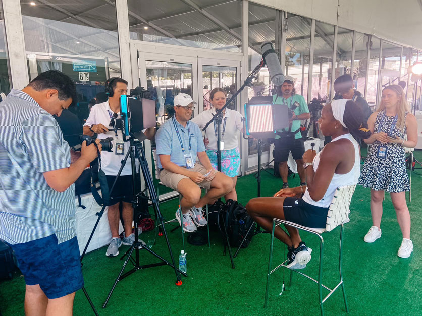 Bernadette Conway at Mubdala Citi Open in Washington D.C. filming Coco Gauff a month before she won the U.S. Open