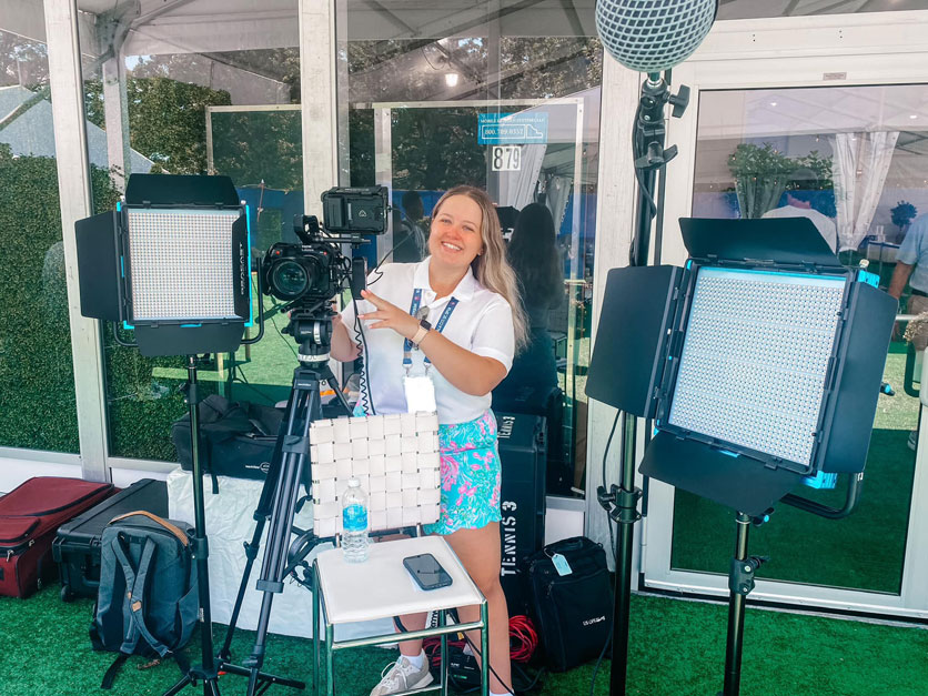 Bernadette Conway at Mubdala Citi Open in Washington D.C. filming Coco Gauff a month before she won the U.S. Open