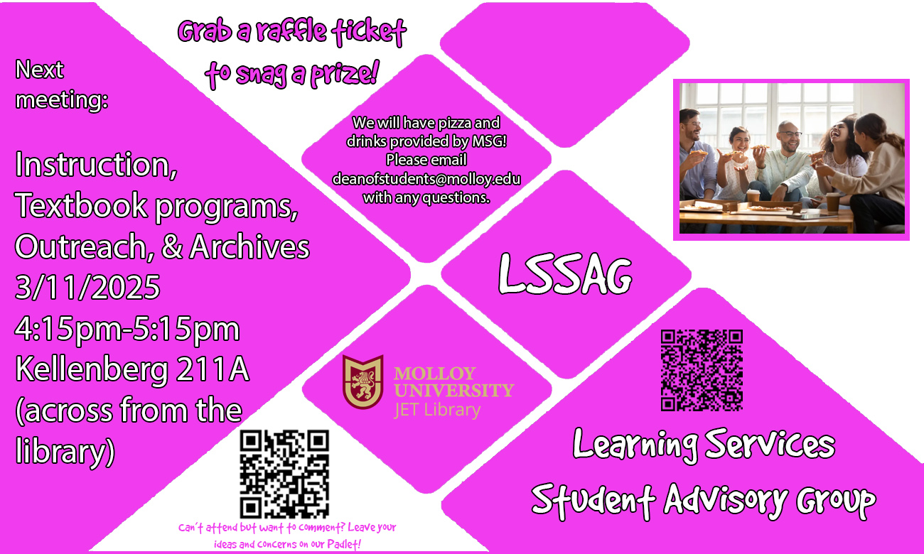 lssag flier for march text on top of a designed background